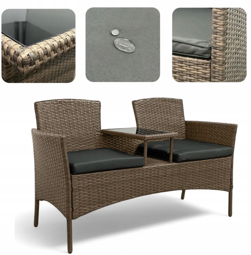 Zestaw mebli ogrodowych Twins z technorattanu na balkon sofa dwuosobowa + stolik Brąz jasny